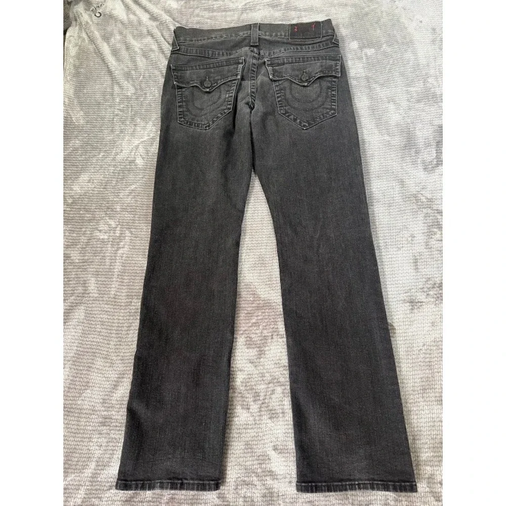 True Religion Geno Slim‎ Straight Jeans Mens Black Denim Horseshoe Pocket 33X31
